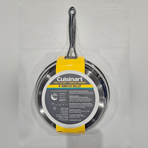 Cuisinart Black Nonstick Skillet with Silver Handle 8" Pan Kitchen Cookware - Picture 4 of 5